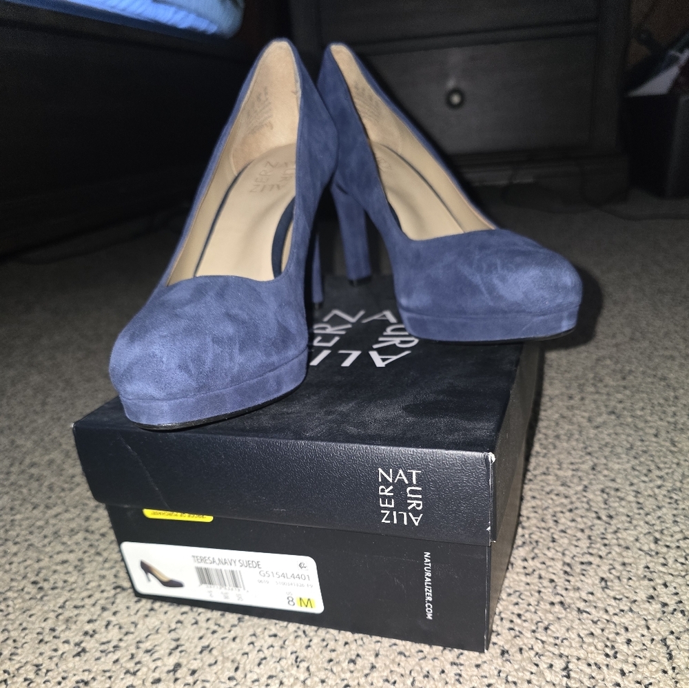 Elegant Blue Suede Women's Heels